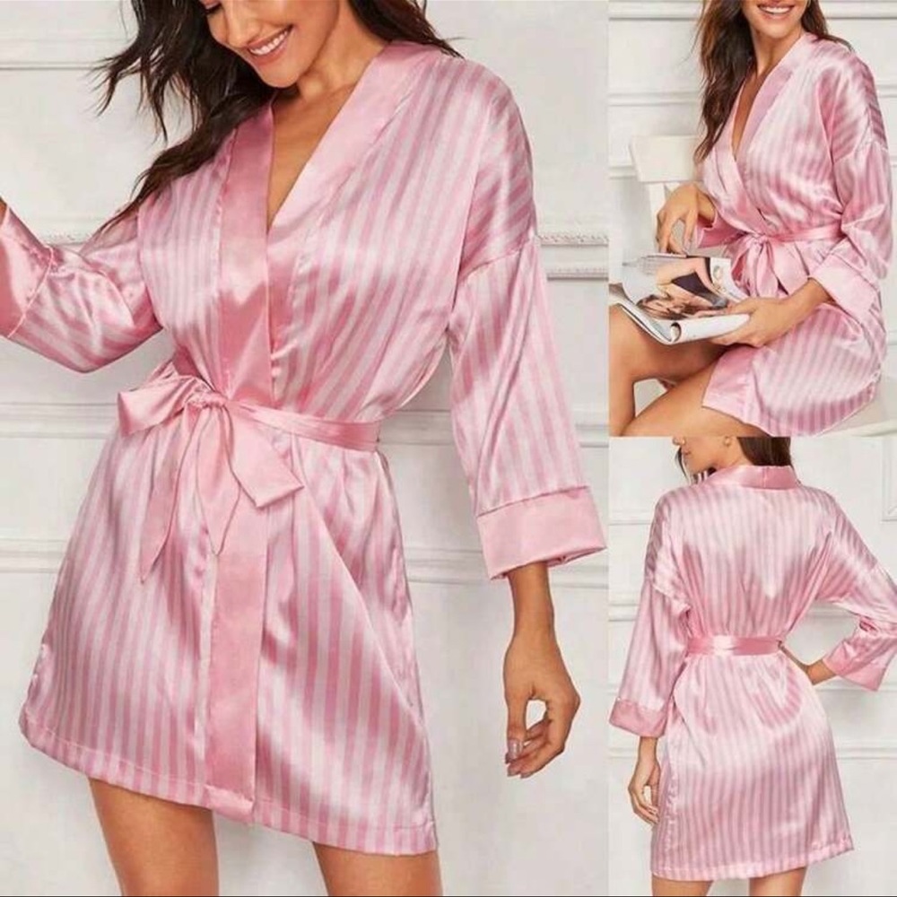 Elegant Pink Stripe Satin Robe